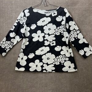 Marimekko Unikko Floral Print Long Sleeve Top Black White Size M